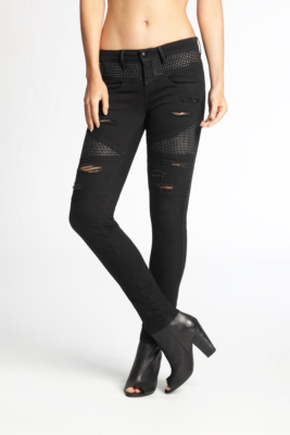 MidRise Studded Moto Black Skinny Jeans