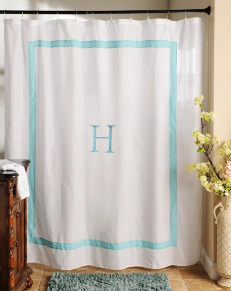 Aqua Monogram H Shower Curtain Kirklands