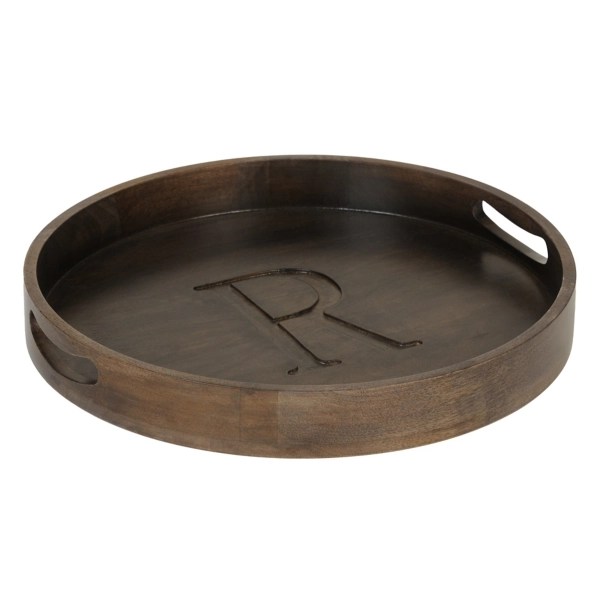 Round Monogram Wood Serving Tray Kirklands