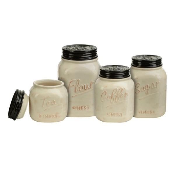 Ivory and Black Kitchen Canisters, Set of 4 Kirklands