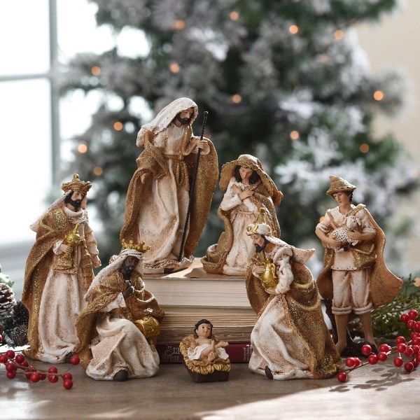 Antique Gold and Burlap Nativity Scene, Set of 7 Kirklands