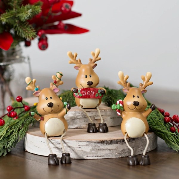 Figuren Set Of 2 Christmas Resin Reindeer Décor Wall Shelf Sitter