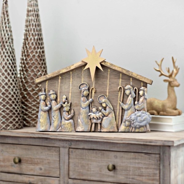 Carved Nativity Scene With Creche Kirklands
