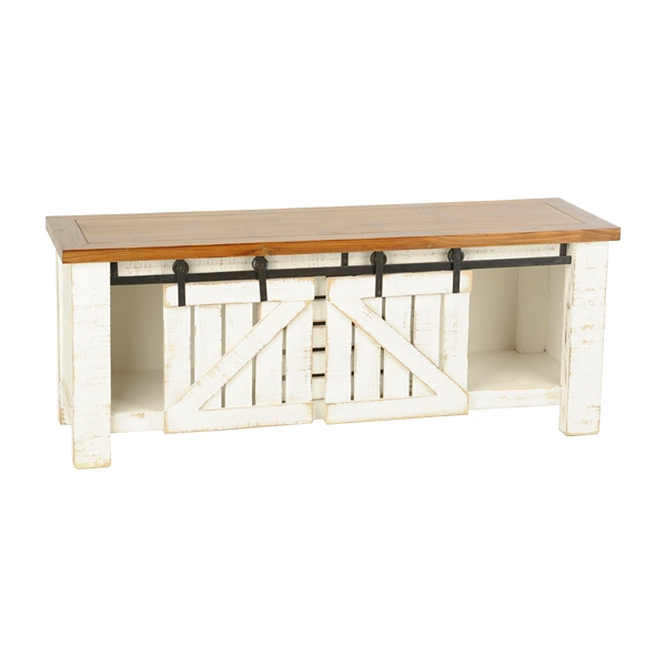 Farmhouse White Sliding Storage Bench Kirklands