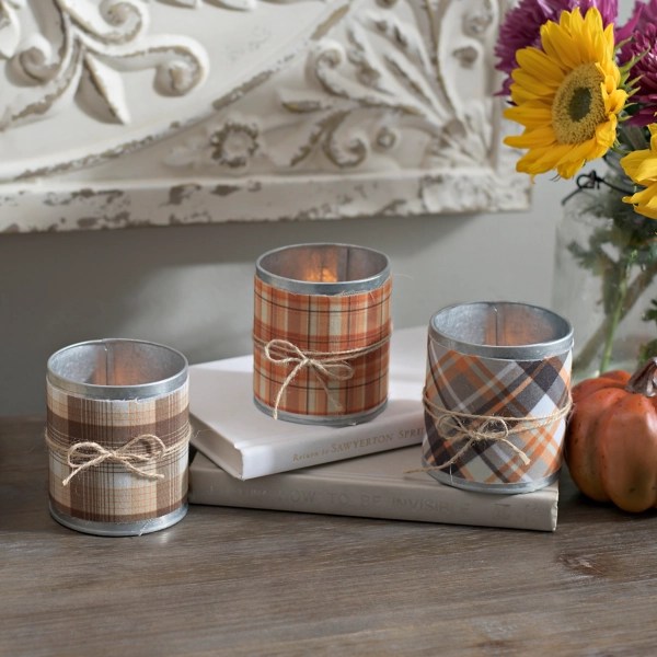 Galvanized Plaid Votive Candle Holders, Set of 3 Kirklands