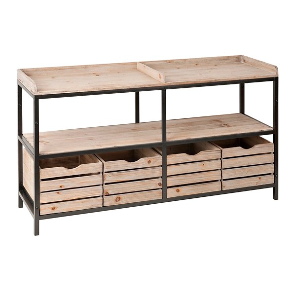 2Tier Wood and Metal Shelf with Drawers Kirklands