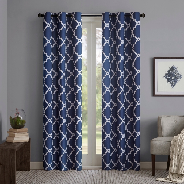 Navy Blue Trellis Curtains Wednesday Wallpaper
