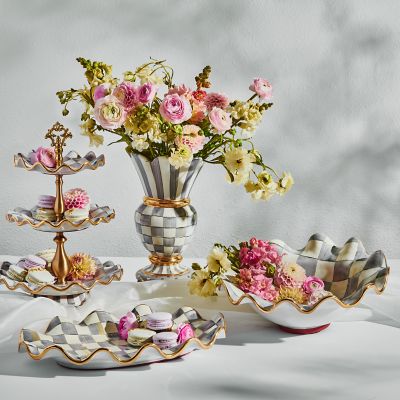 MacKenzieChilds Sterling Check Medium Ceramic Fluted Serving Bowl