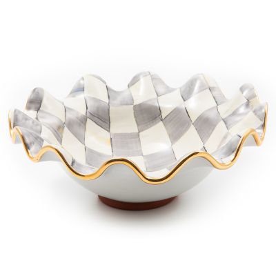 MacKenzieChilds Sterling Check Medium Ceramic Fluted Serving Bowl