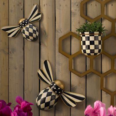 MacKenzieChilds Courtly Check Outdoor Bee Wall Decor, Set of 2