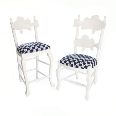 MacKenzieChilds Outdoor Fish Bar Stool Royal Check