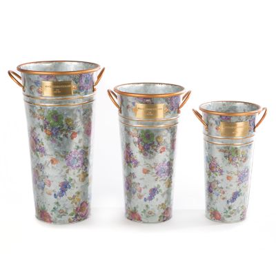 MacKenzieChilds Flower Market Galvanized Flower Buckets, Set of 3