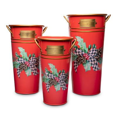 MacKenzieChilds Holly Holiday Flower Buckets Set of 3