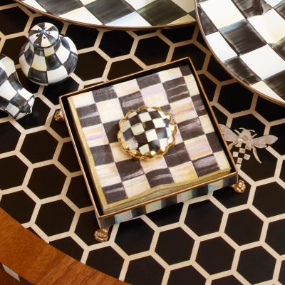 MacKenzieChilds Courtly Check Cocktail Napkin Holder Set Gold