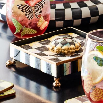 MacKenzieChilds Courtly Check Cocktail Napkin Holder Set Gold