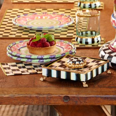 MacKenzieChilds Courtly Check Cocktail Napkin Holder Set Gold
