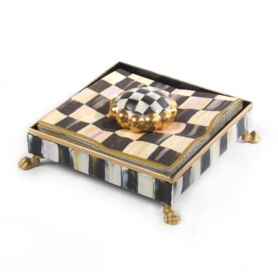 MacKenzieChilds Courtly Check Cocktail Napkin Holder Set Gold