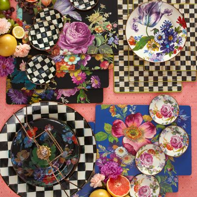 MacKenzieChilds Flower Market Placemats Black Set of 4