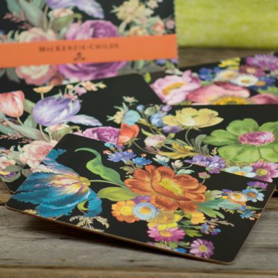 MacKenzieChilds Flower Market Placemats Black Set of 4