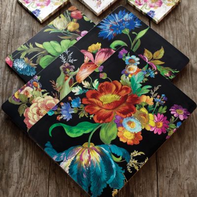 MacKenzieChilds Flower Market Placemats Black Set of 4