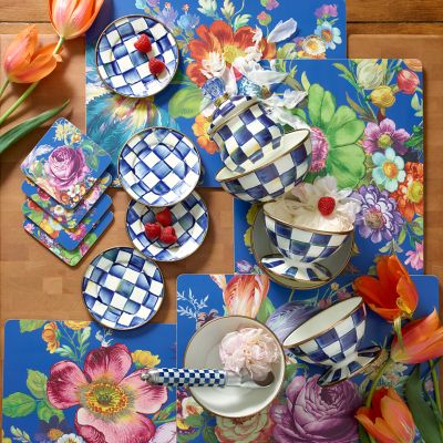 MacKenzieChilds Flower Market Lapis Cork Back Placemats Set of 4