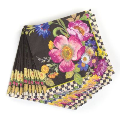 MacKenzieChilds Flower Market Paper Napkins Cocktail Black