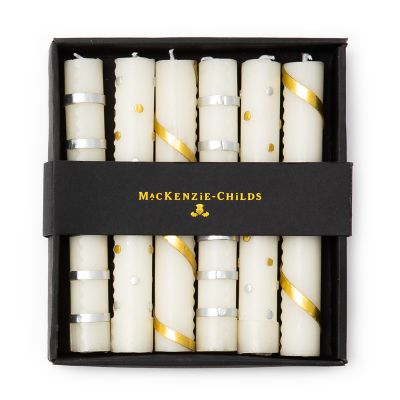 MacKenzieChilds Mini Gold & Silver Dinner Candles, Set of 6