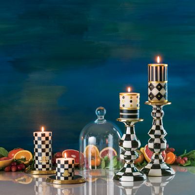 MacKenzieChilds Ribbed Dish Pillar Candle Holder Gold