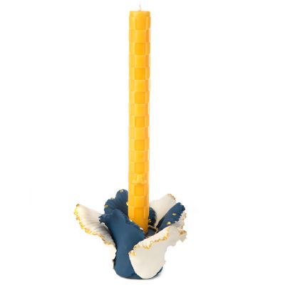 MacKenzieChilds Daffodil Candle Holder Blue & White