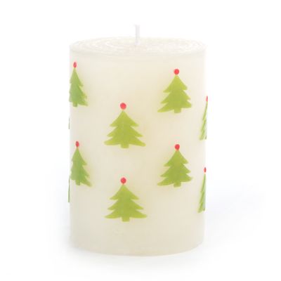 MacKenzieChilds Christmas Tree Pillar Candle 4" Red & Green