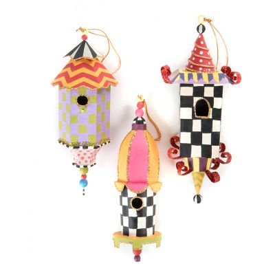 MacKenzieChilds Birdhouse Ornaments Set of 3