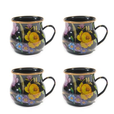 Black Flower Market Mugs, Set of 4 MackenzieChilds