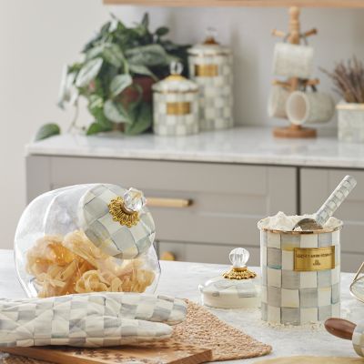 MacKenzieChilds Cookie Jar with Sterling Check Lid