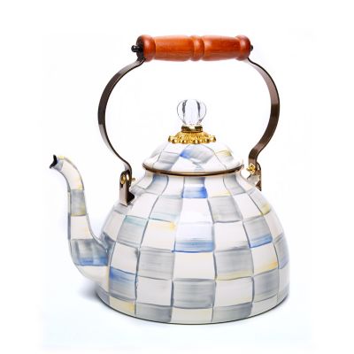 MacKenzieChilds Sterling Check Enamel Tea Kettle 3 Quart