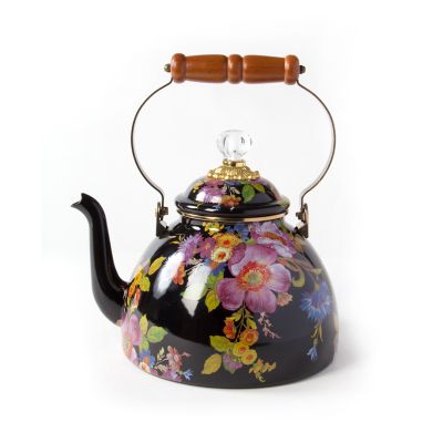 MacKenzieChilds Flower Market 3 Quart Tea Kettle Black