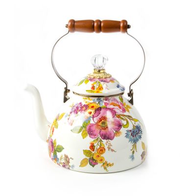 MacKenzieChilds Flower Market 3 Quart Tea Kettle White