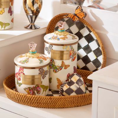 MacKenzieChilds Courtly Check Rattan & Enamel Tray Large