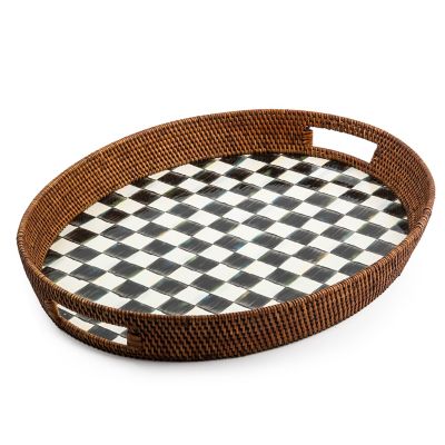 MacKenzieChilds Courtly Check Rattan & Enamel Party Tray