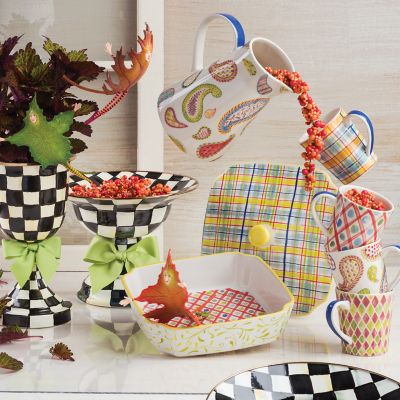 MacKenzieChilds Courtly Check Enamel Pedestal Vase Green Bow