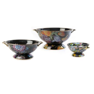 MacKenzieChilds Black Flower Market Everything Bowl & Colanders Set