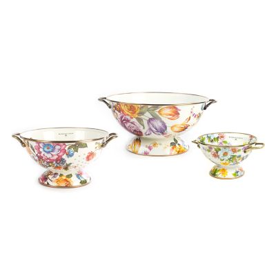 MacKenzieChilds White Flower Market Everything Bowl & Colanders Set