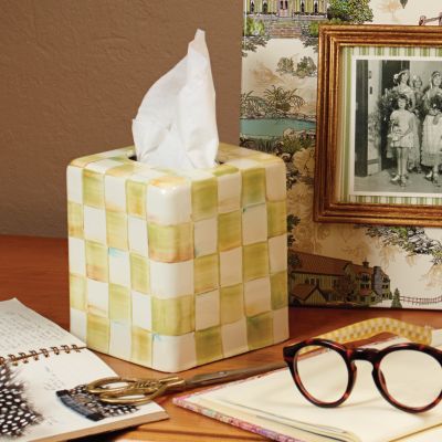 MacKenzieChilds Parchmen Check Enamel Boutique Tissue Box Cover
