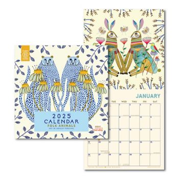 2025 Folk Art Animals Wall Calendar Paper Source