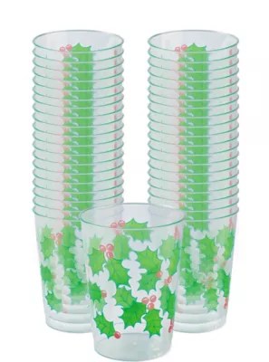 Holly Tumblers, Christmas Party Supplies, 40 Count, Plastic, 10oz