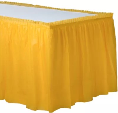 Yellow Plastic Table skirt 14' x 29" 1 Tablecloth Per Pack Party