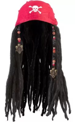 Red Pirate Bandana Skull with Dreads Halloween Costume Accessories, One