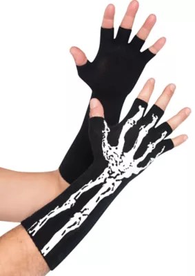 GlowintheDark Skeleton Fingerless Gloves for Adults, One Size, Mid