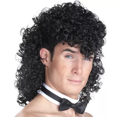Mens Girls Night Out Curly Black Wig Set Includes Wig Cap Wig Collar Funny 80s 19519087358 eBay
