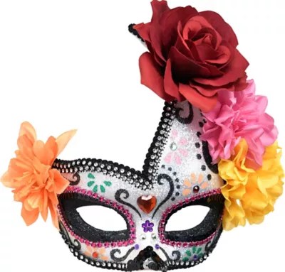 Floral Sugar Skull Masquerade Mask Day of the Dead Colorful Flowers