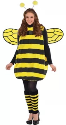 Womans Darling Bee Halloween Costume Plus Size Romper Wings Headband
